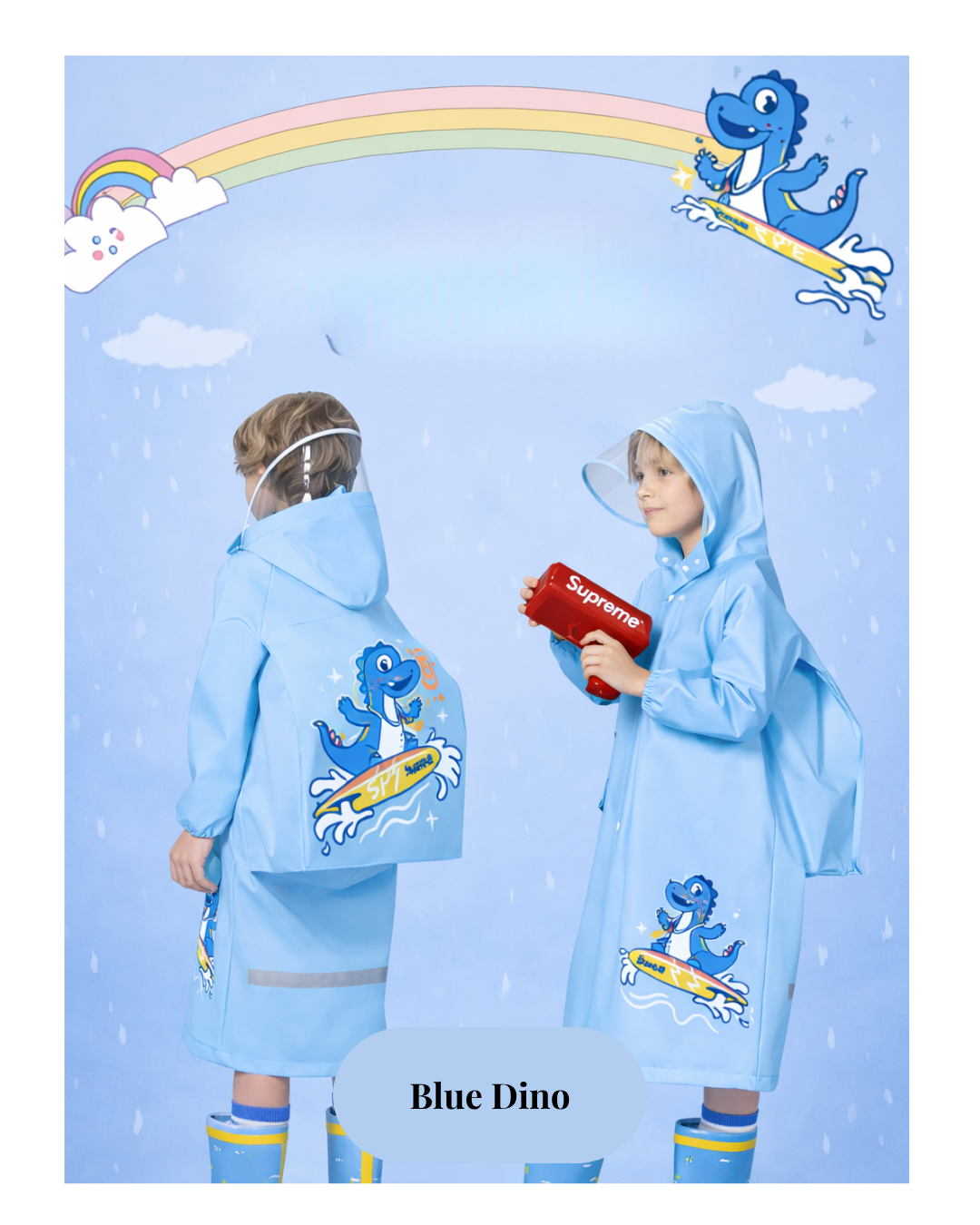 Premium Kids Waterproof Raincoat with Backpack Cover & Reflective Safety – Hooded Cartoon Design for Children