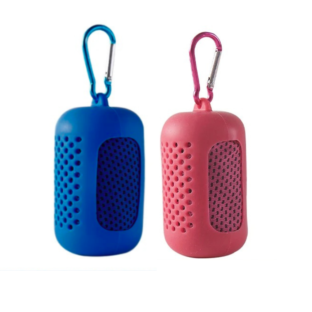 Cooling Towel Set -2 Pieces Summer Ice-Feel Microfiber Towel with Silicon Cover & Clip