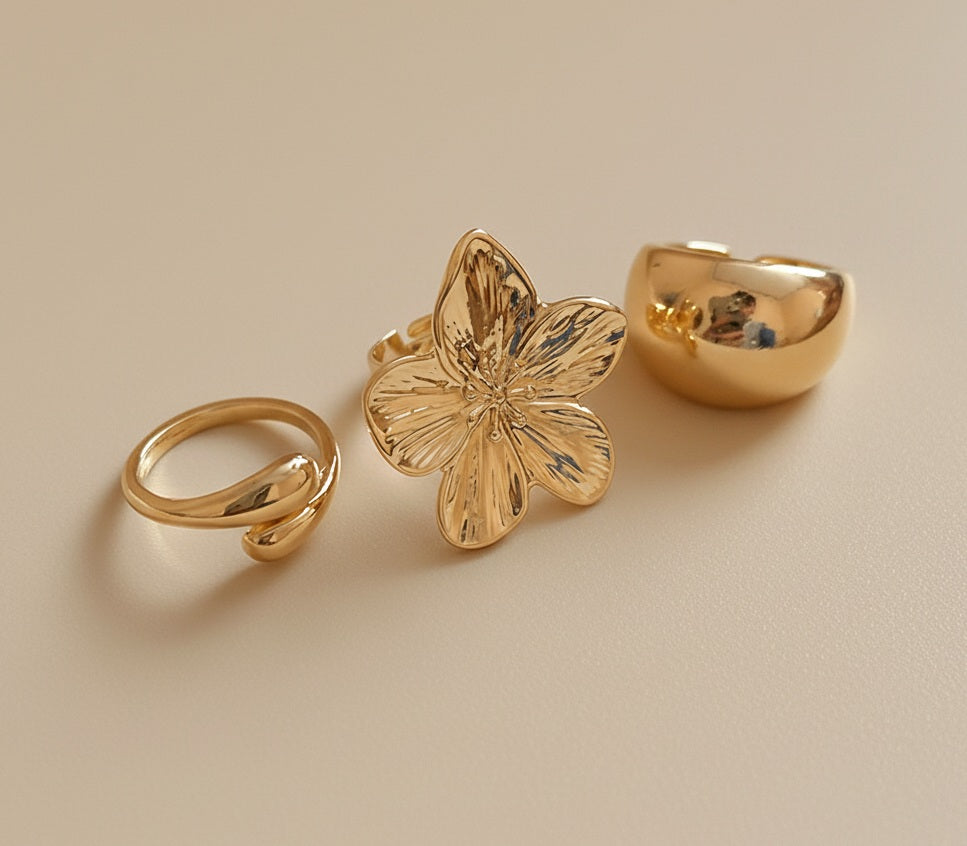 Retro Minimalist Open Gold Ring (3-Piece Set)