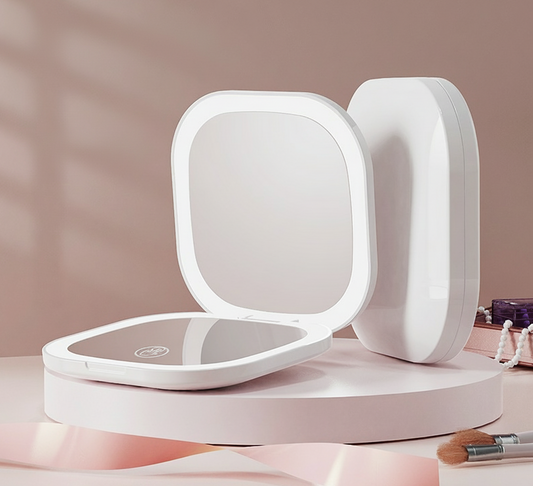 Portable Mini LED Light Makeup Mirror (Square Shape,2 sides Light,3X Mirror)