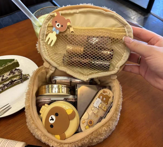 Cute Plush Bear Head Cosmetic Bag