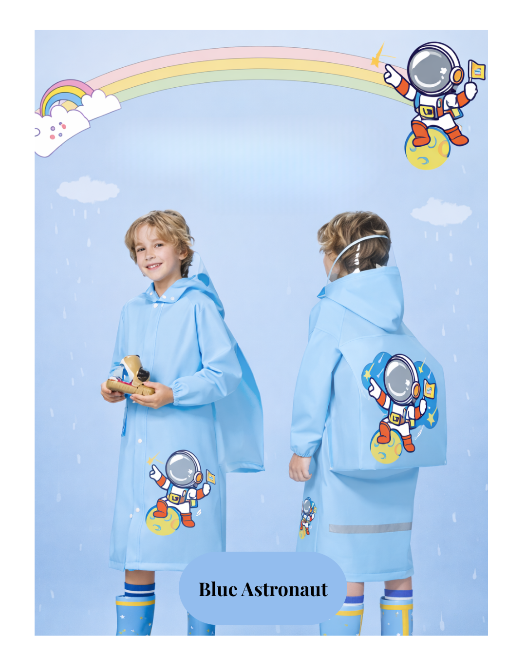 Premium Kids Waterproof Raincoat with Backpack Cover & Reflective Safety – Hooded Cartoon Design for Children