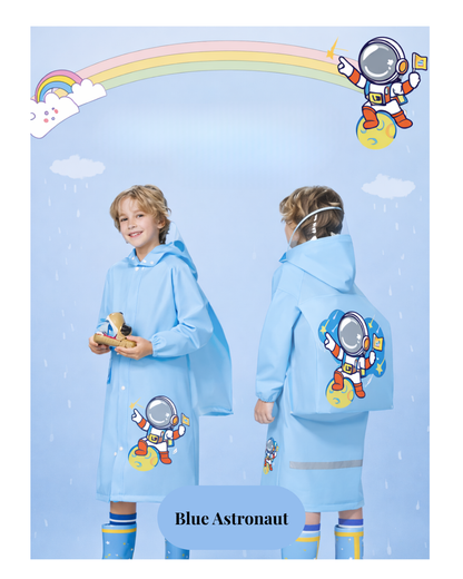 Premium Kids Waterproof Raincoat with Backpack Cover & Reflective Safety – Hooded Cartoon Design for Children