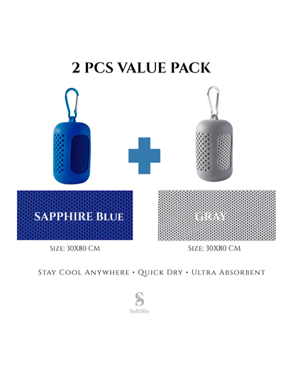 2 Pieces Summer Ice-Feel Microfiber Cooling Towel  Set with Silicon Cover & Clip