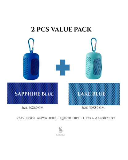 2 Pieces Summer Ice-Feel Microfiber Cooling Towel  Set with Silicon Cover & Clip