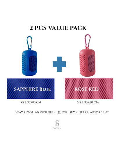2 Pieces Summer Ice-Feel Microfiber Cooling Towel  Set with Silicon Cover & Clip