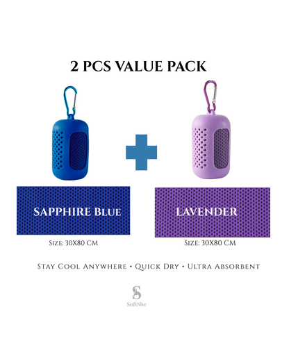2 Pieces Summer Ice-Feel Microfiber Cooling Towel  Set with Silicon Cover & Clip