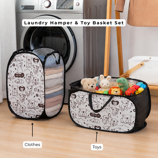 Foldable Laundry Hamper  & Toy Storage Basket Set