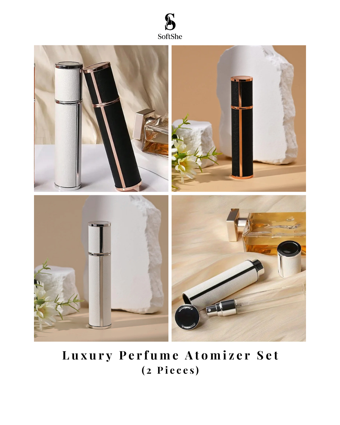 Luxury Refillable Perfume Atomizer Set – Black & White Duo (10ml ×2)