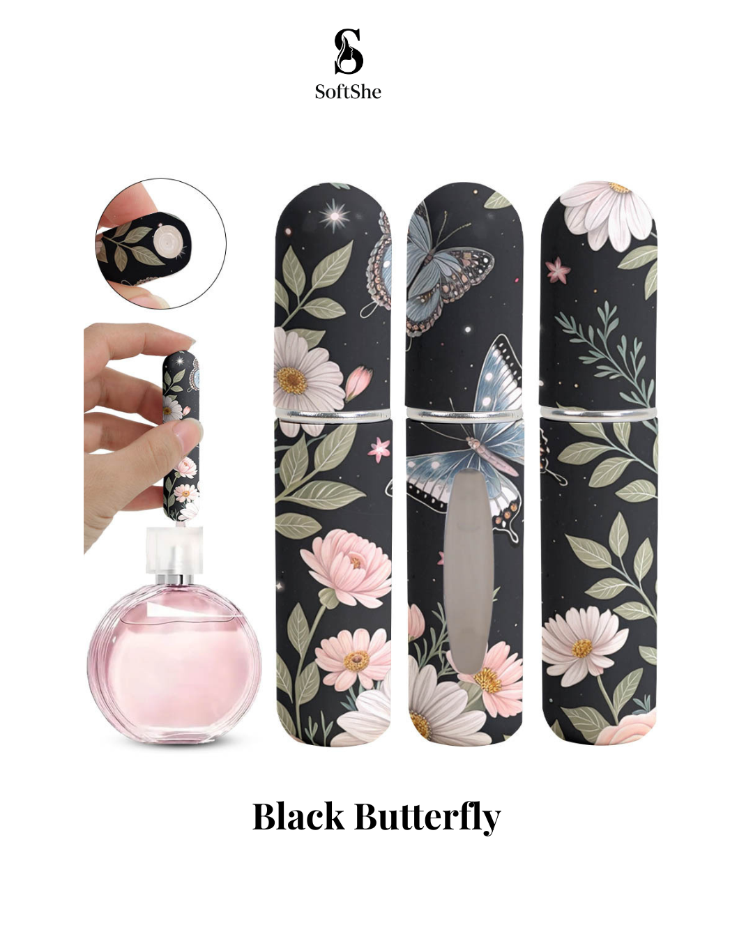 Cute & Elegant Mini Perfume Atomizer Floral Trio – 3 Pieces (5ml Each)
