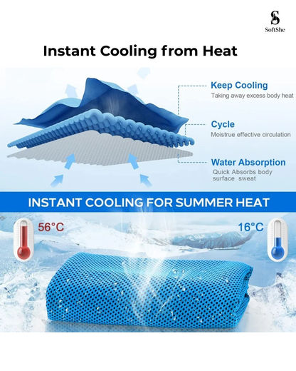 2 Pieces Summer Ice-Feel Microfiber Cooling Towel  Set with Silicon Cover & Clip