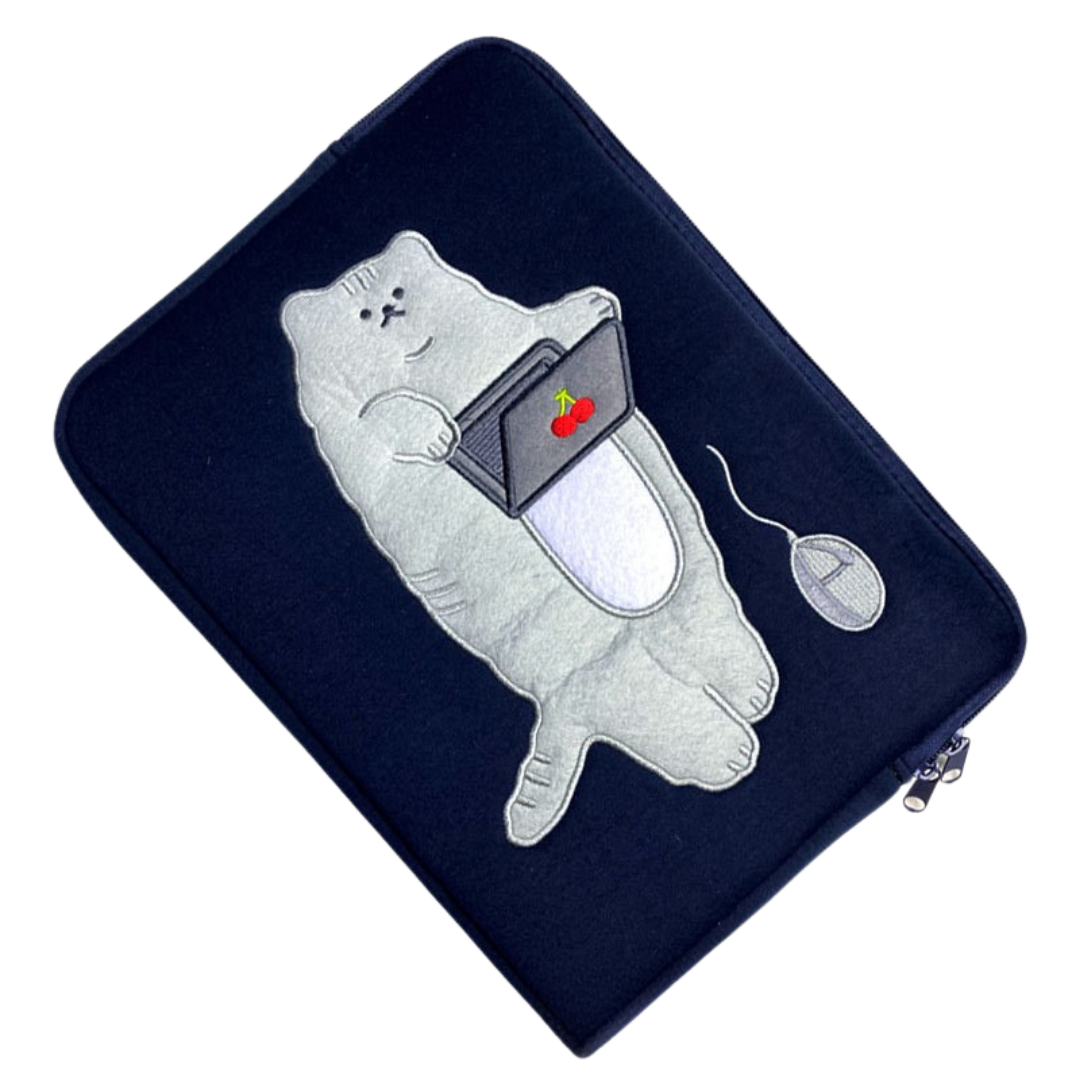 Cute Padded Lazy Cat Laptop Sleeve