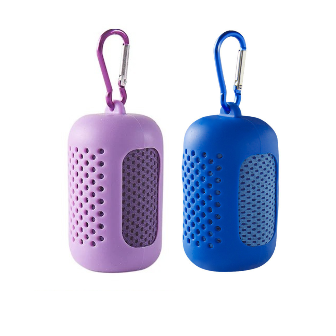 Cooling Towel  Set -2 Pieces Summer Ice-Feel Microfiber Towel with Silicon Cover & Clip