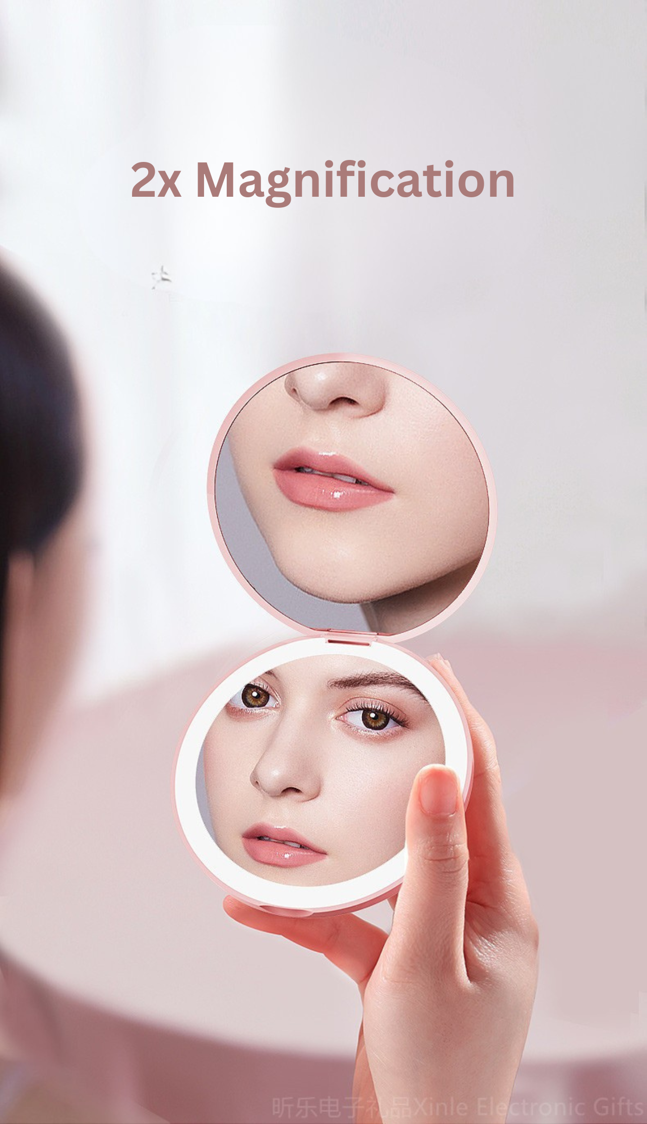 Portable Mini LED Light Makeup Mirror (Round Shape,1 side Light,2X Mirror)