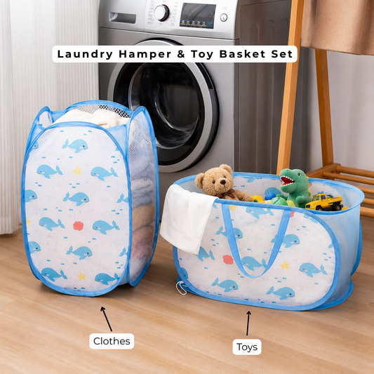 Foldable Laundry Hamper  & Toy Storage Basket Set