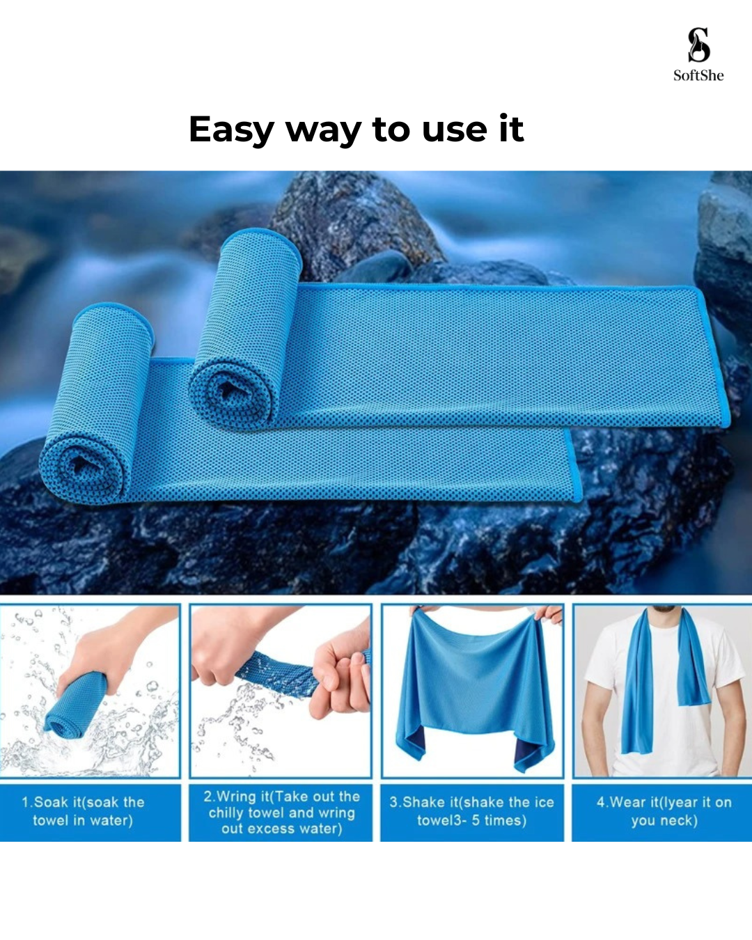 2 Pieces Summer Ice-Feel Microfiber Cooling Towel  Set with Silicon Cover & Clip