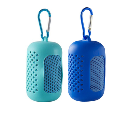 Cooling Towel  Set -2 Pieces Summer Ice-Feel Microfiber Towel with Silicon Cover & Clip