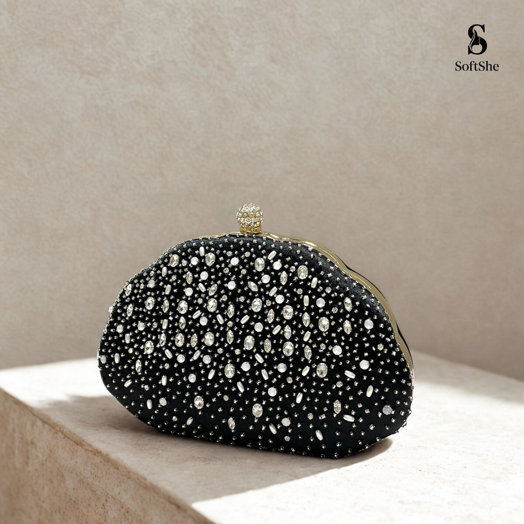 SoftShe Elegant Rhinestone Shell Clutch Bag