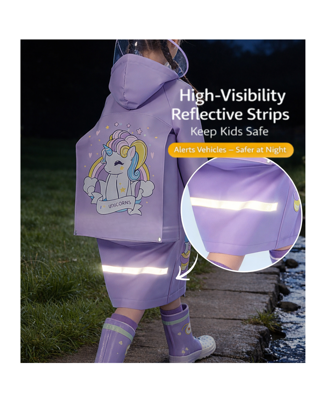 Premium Kids Waterproof Raincoat with Backpack Cover & Reflective Safety – Hooded Cartoon Design for Children