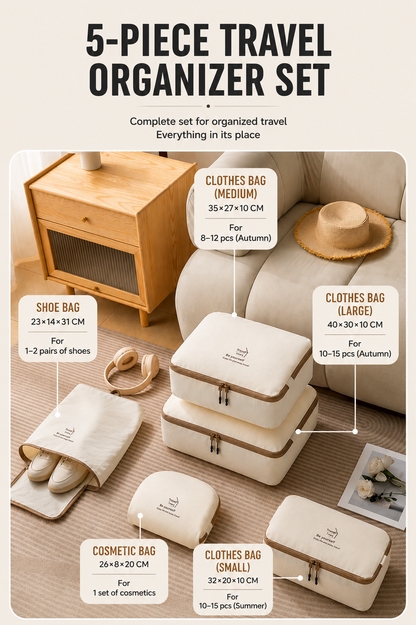 Taslan 5-Piece Premium Travel Luggage Organizer Set