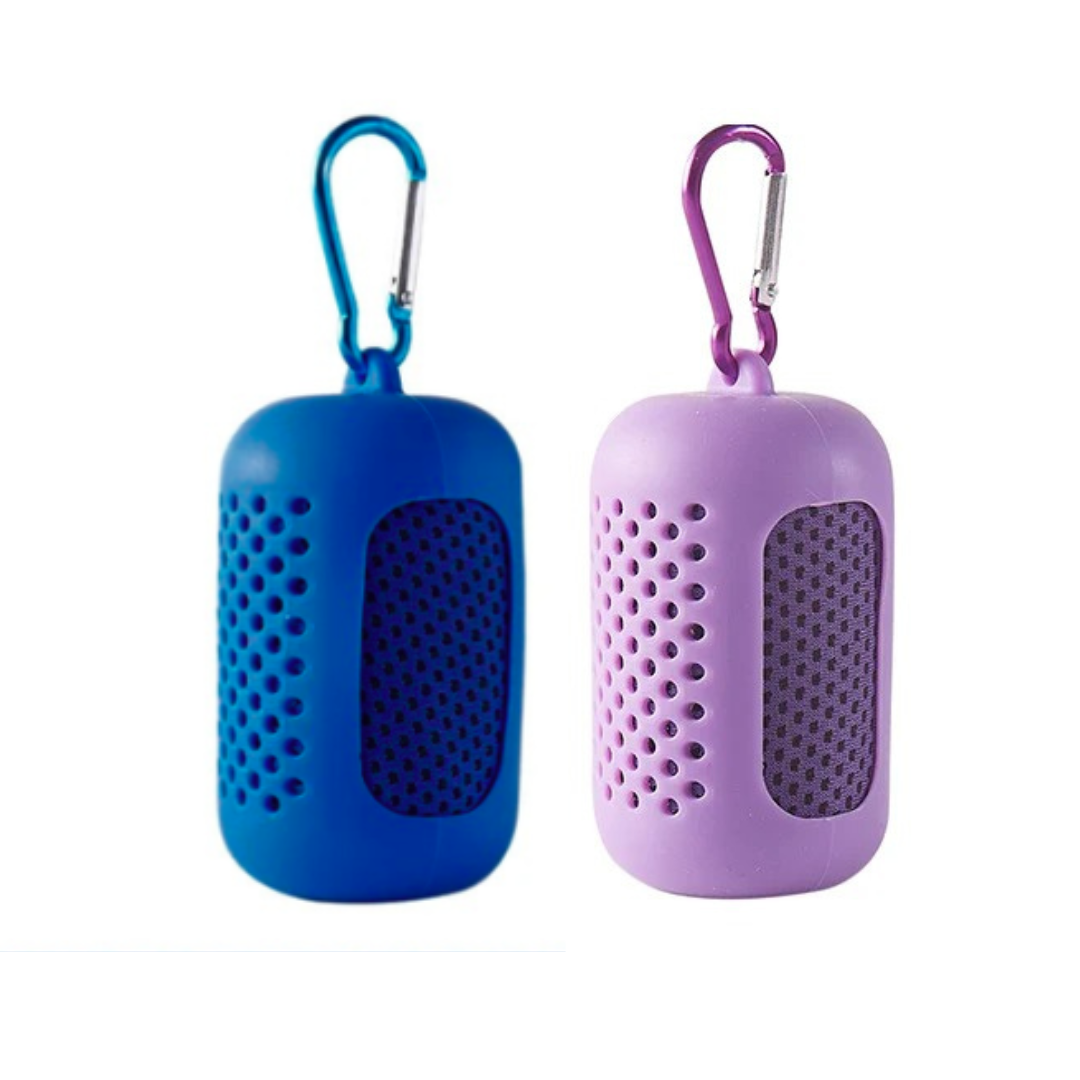 Cooling Towel  Set -2 Pieces Summer Ice-Feel Microfiber Towel with Silicon Cover & Clip