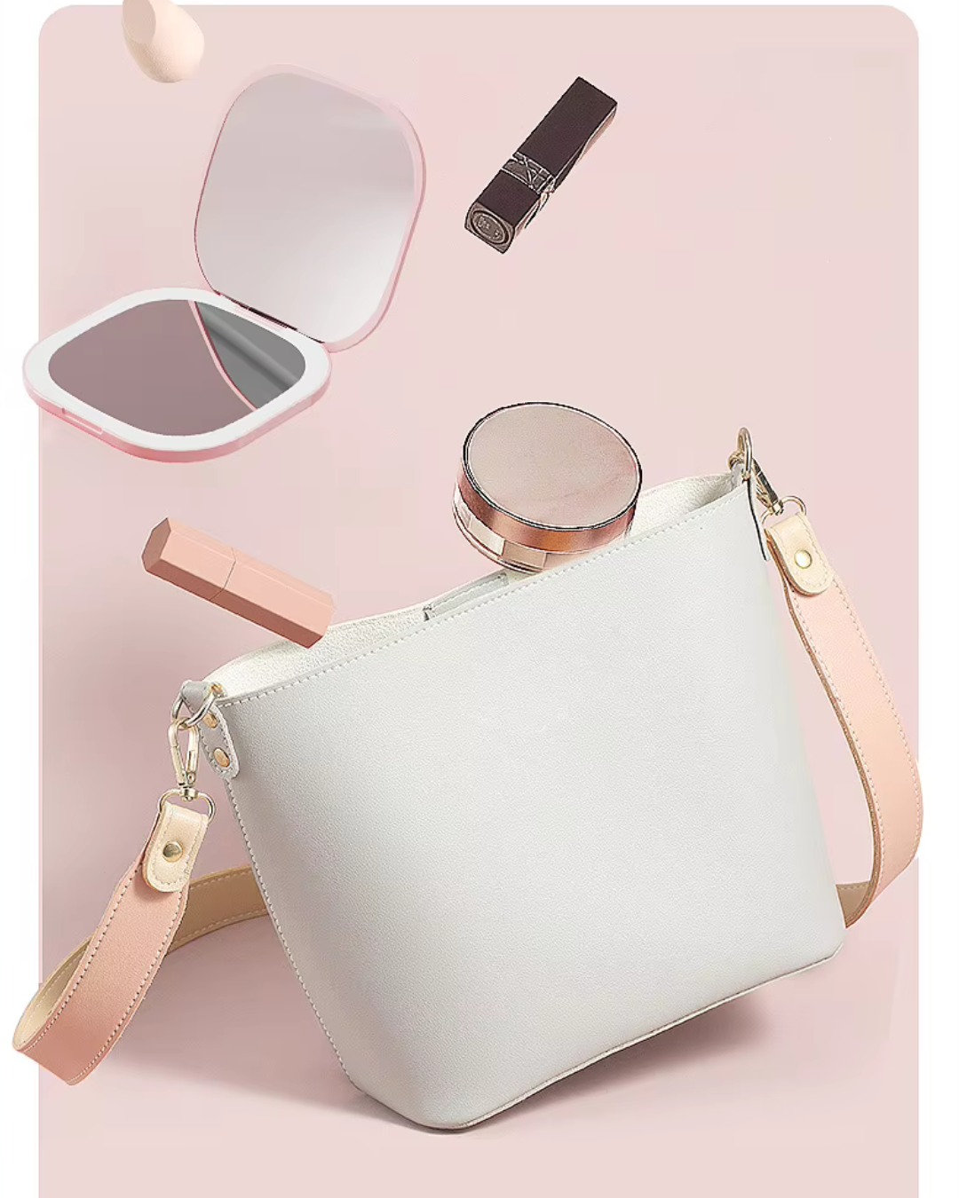 Portable Mini LED Light Makeup Mirror (Square Shape,2 sides Light,3X Mirror)