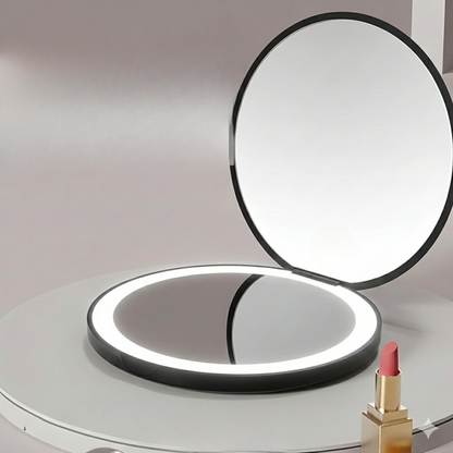 Portable Mini LED Light Makeup Mirror (Round Shape,1 side Light,2X Mirror)