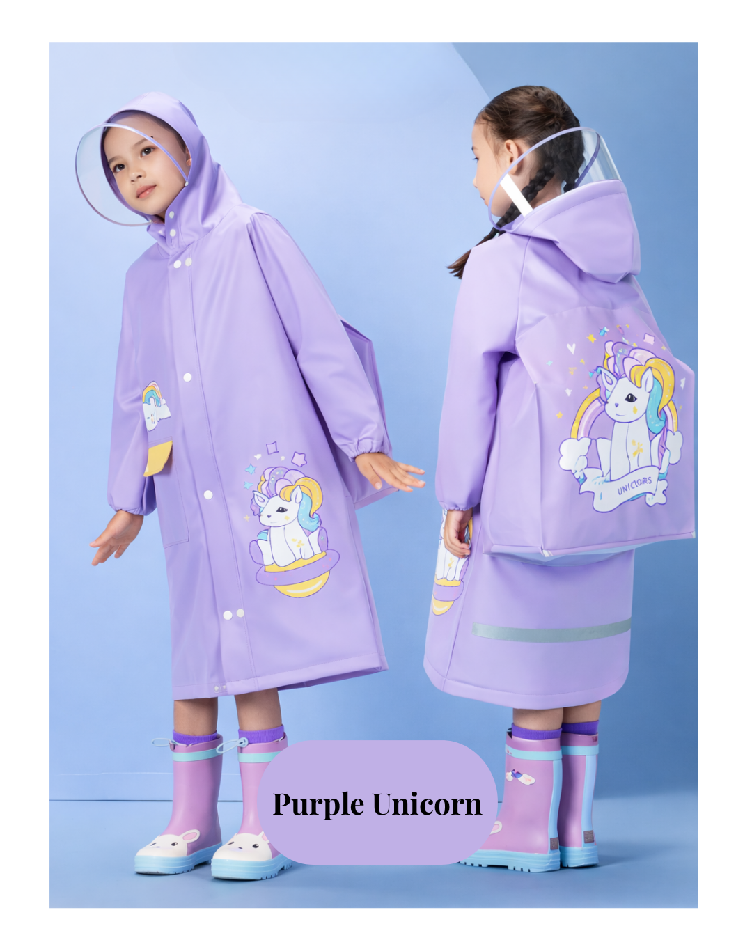 Premium Kids Waterproof Raincoat with Backpack Cover & Reflective Safety – Hooded Cartoon Design for Children