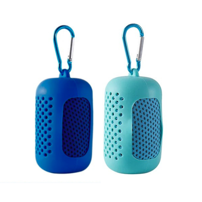 Cooling Towel  Set -2 Pieces Summer Ice-Feel Microfiber Towel with Silicon Cover & Clip