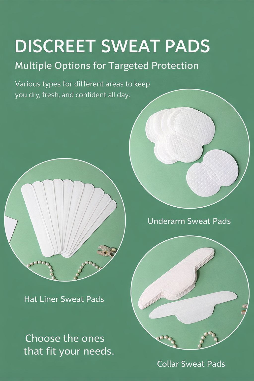 Sweat-Absorbent Pads for Underarms ( 40 PCs)  & Collars ( 20 PCs)