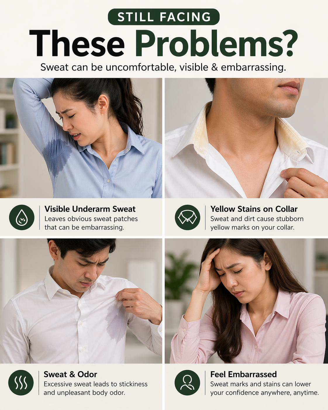Sweat-Absorbent Pads for Underarms ( 40 PCs)  & Collars ( 20 PCs)