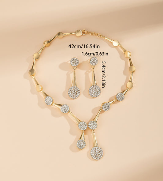 Elegant Gold-Plated Crystal Necklace and Earring Set