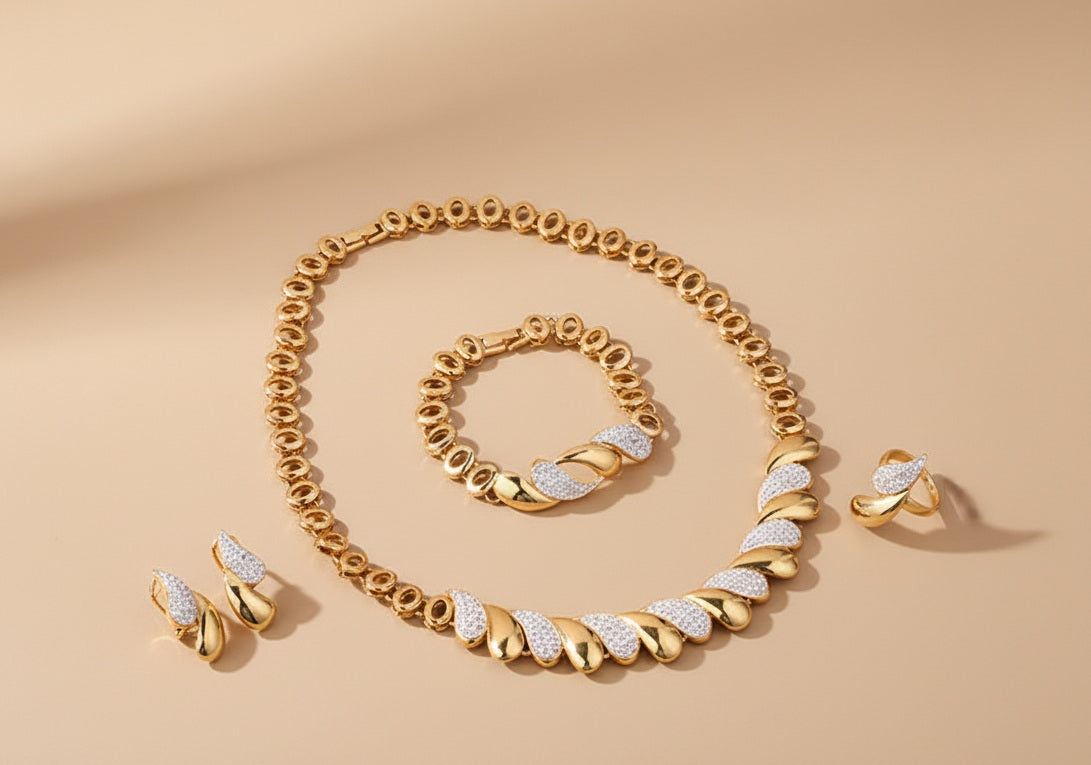 Luxury Gold Rhinestone Bridal Jewelry Set (4 pieces)