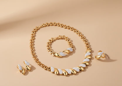 Luxury Gold Rhinestone Bridal Jewelry Set (4 pieces)