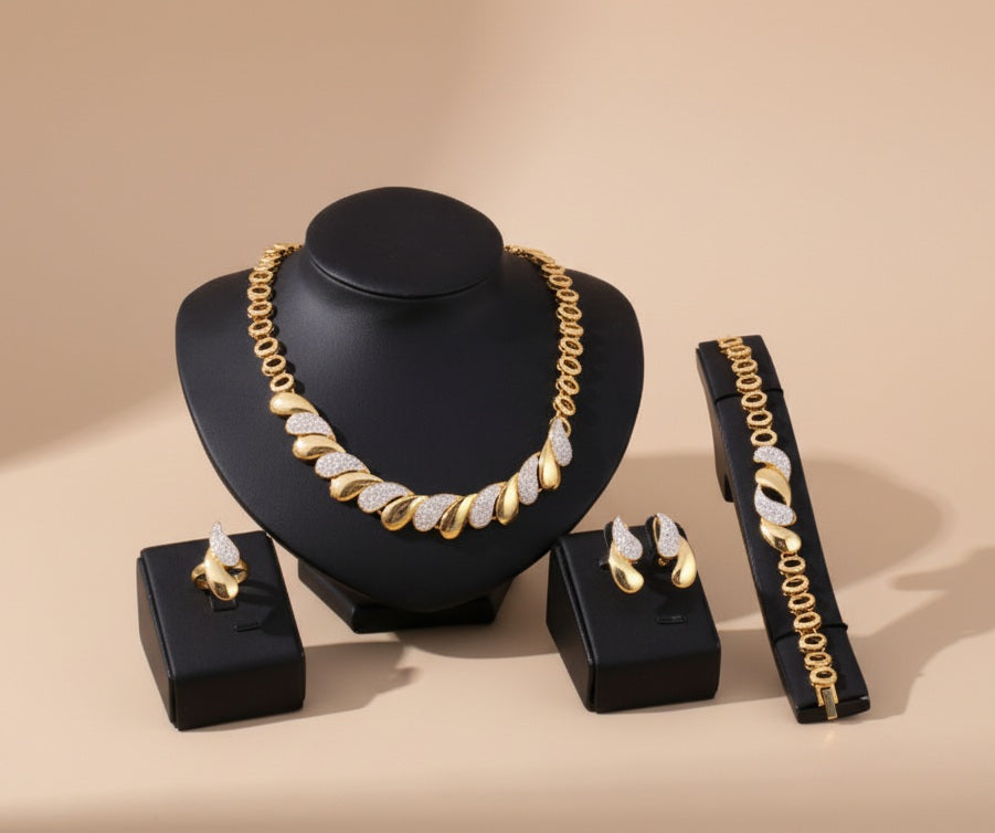 Luxury Gold Rhinestone Bridal Jewelry Set (4 pieces)