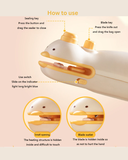 Cute Duck 2-in-1 Plastic Bag Sealer & Cutter