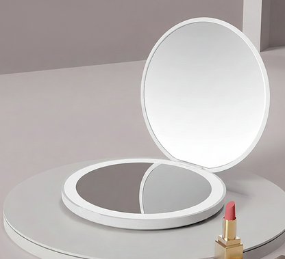 Portable Mini LED Light Makeup Mirror (Round Shape,1 side Light,2X Mirror)