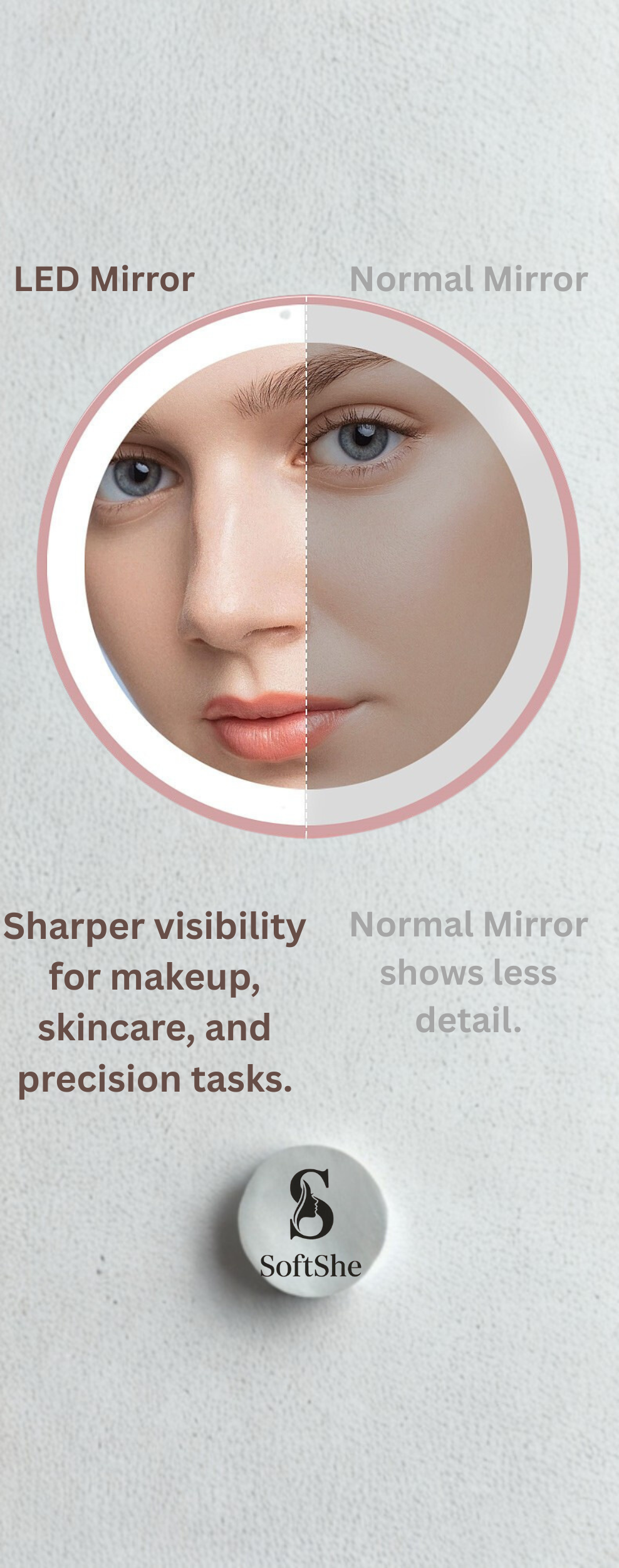 Portable Mini LED Light Makeup Mirror (Round Shape,1 side Light,2X Mirror)