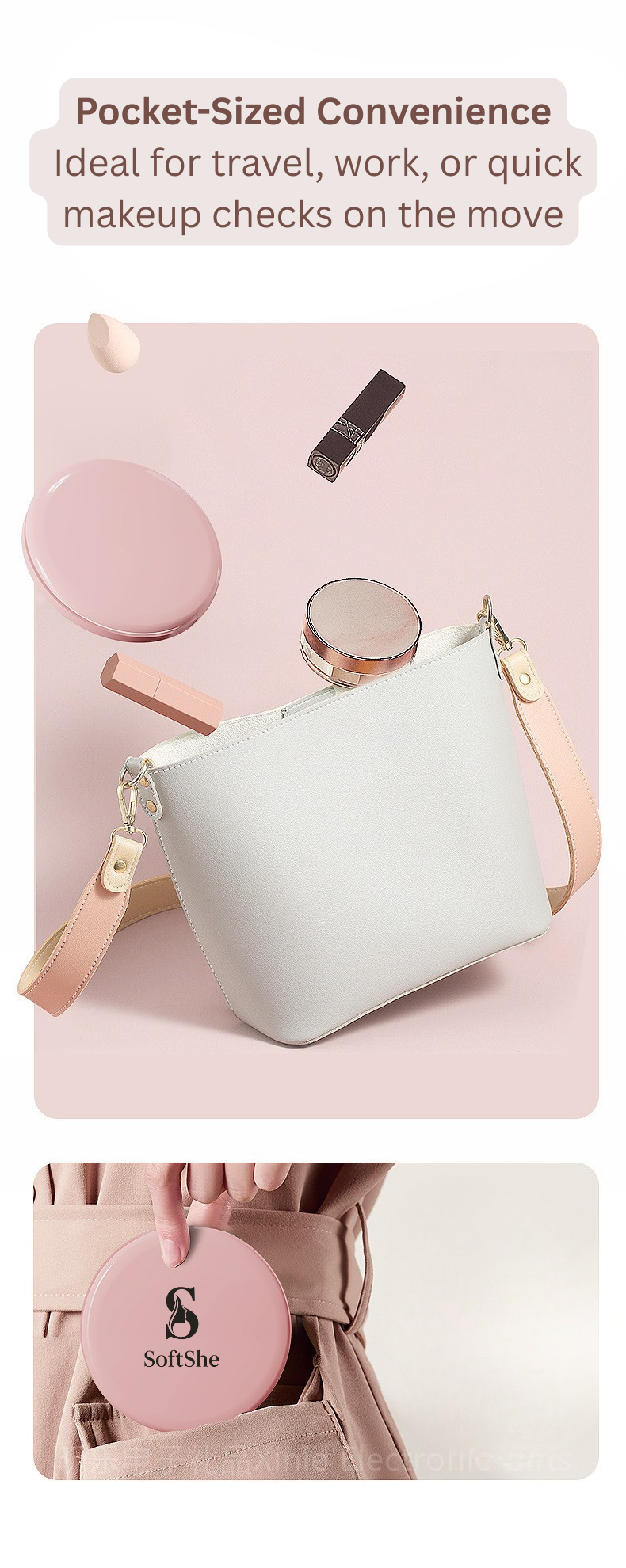 Portable Mini LED Light Makeup Mirror (Round Shape,1 side Light,2X Mirror)