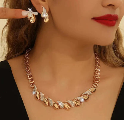 Luxury Gold Rhinestone Bridal Jewelry Set (4 pieces)