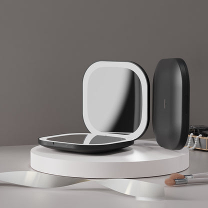 Portable Mini LED Light Makeup Mirror (Square Shape,2 sides Light,3X Mirror)