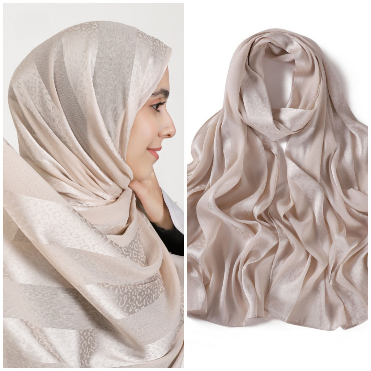 Premium Leopard Stripe Jacquard Satin Hijab