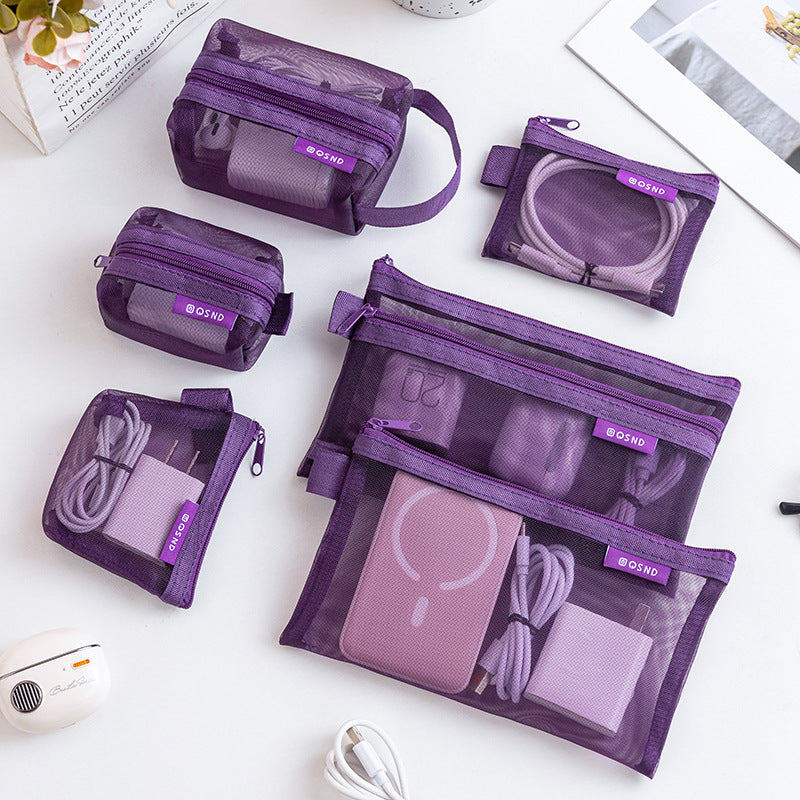 6-Piece Mesh Travel Organizer & Storage Pouch Set | Cosmetic, Cable & Accessories Organizer