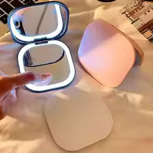 Portable Mini LED Light Makeup Mirror (Square Shape,2 sides Light,3X Mirror)