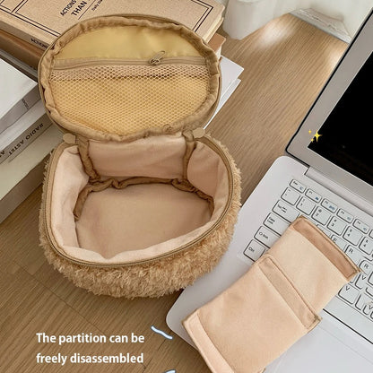 Cute Plush Bear Head Cosmetic Bag