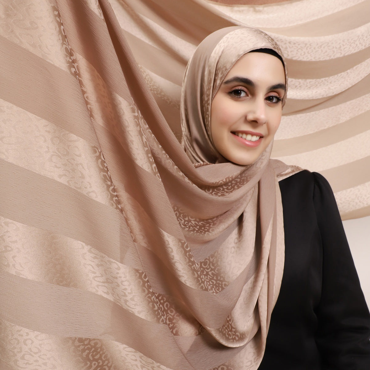 Premium Leopard Stripe Jacquard Satin Hijab