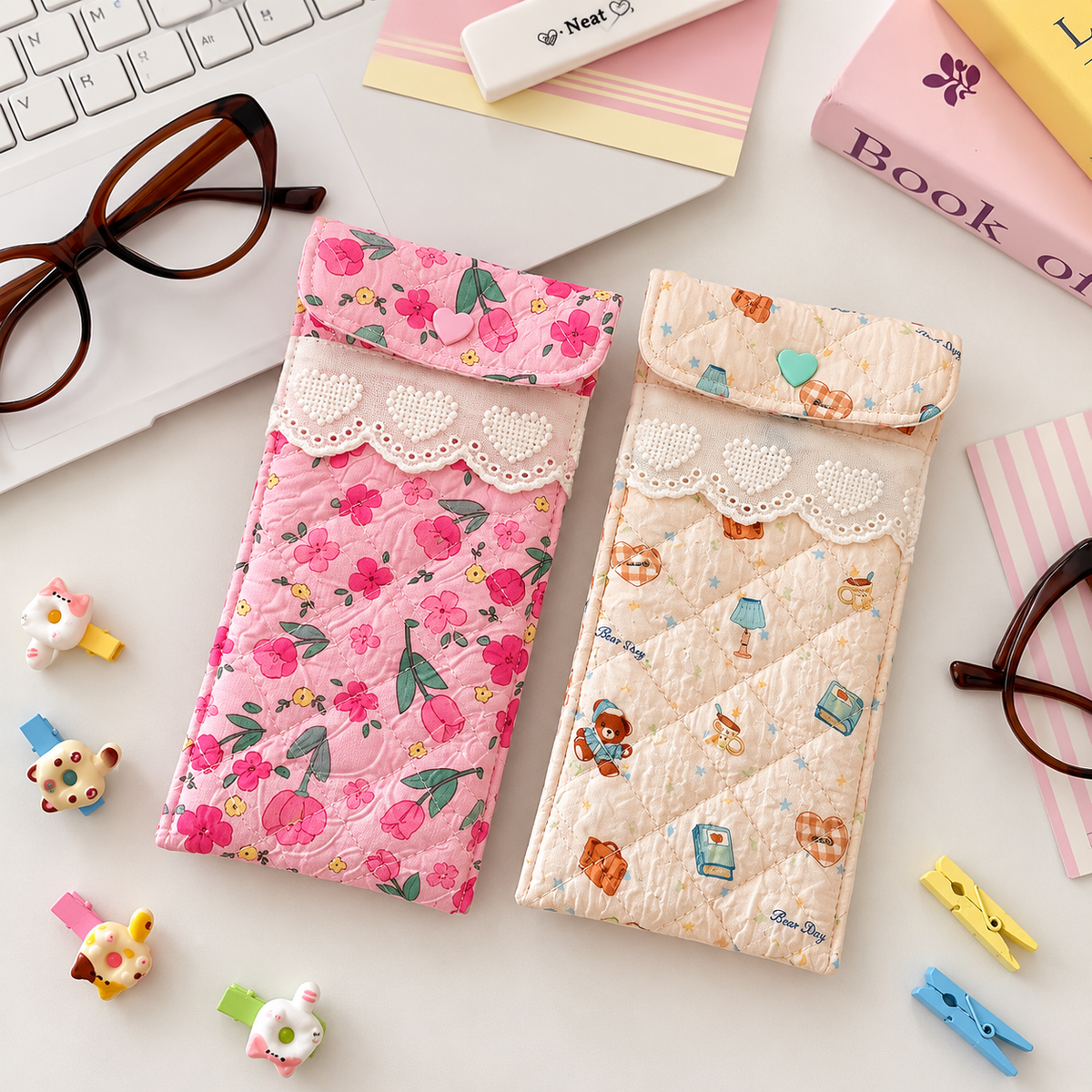Quilted Eyeglasses Case for Women & Girls