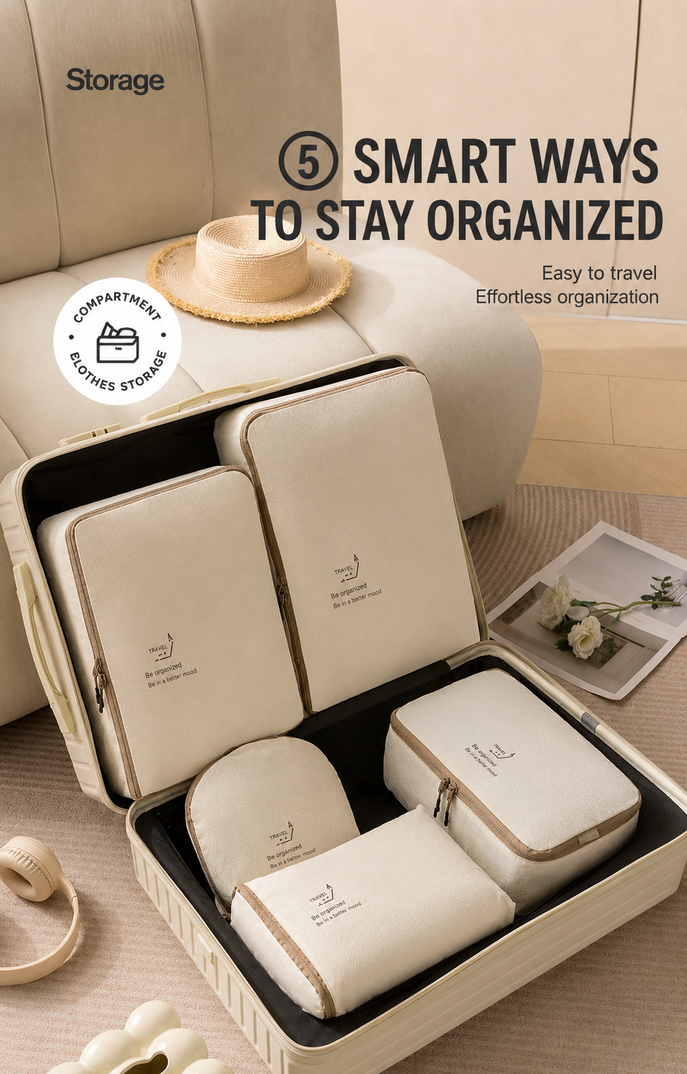 Taslan 5-Piece Premium Travel Luggage Organizer Set