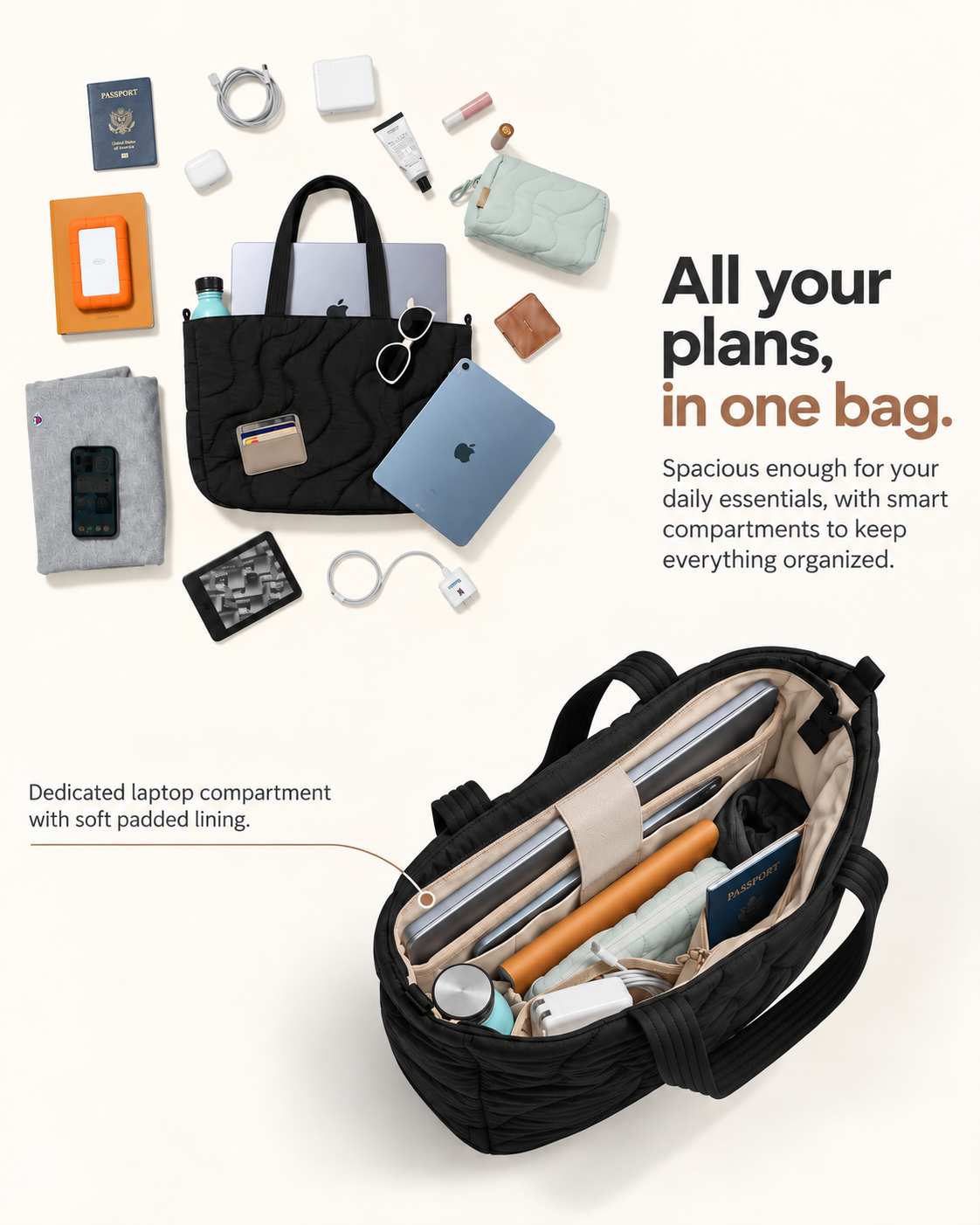 Premium Wave Quilted Puffer Tote Bag
